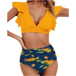 Soucrat 2 Piece Swimsuit Ruffle High-Waisted Bikini Twist Size XL